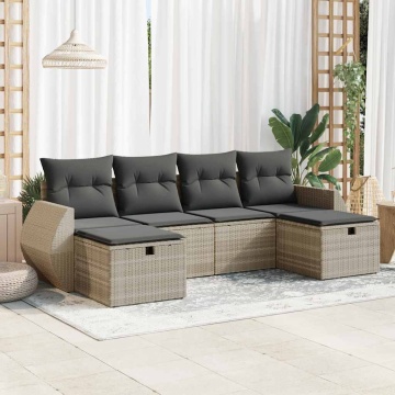 Set canapele de grădină cu perne, 6 piese gri deschis poliratan - Img 1