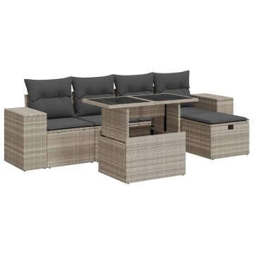 Set canapele de grădină cu perne, 6 piese gri deschis poliratan - Img 2