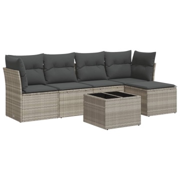Set canapele de grădină cu perne, 6 piese gri deschis poliratan - Img 2