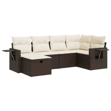 Set canapele de grădină cu perne, 6 piese, maro, poliratan - Img 2