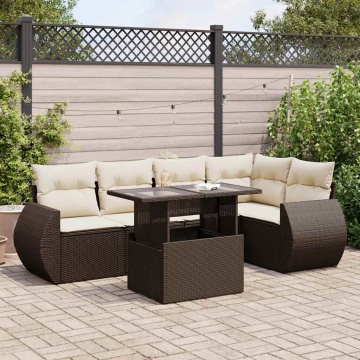 Set canapele de grădină cu perne, 6 piese, maro, poliratan - Img 1