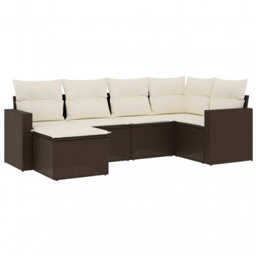 Set canapele de grădină cu perne, 6 piese, maro, poliratan - Img 2