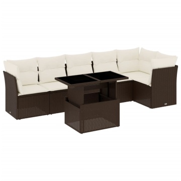 Set canapele de grădină cu perne, 7 piese, maro, poliratan - Img 2