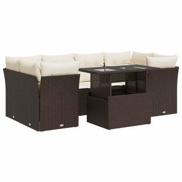 Set canapele de grădină cu perne, 7 piese, maro, poliratan - Img 2