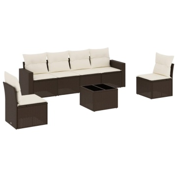 Set canapele de grădină cu perne, 7 piese, maro, poliratan - Img 2