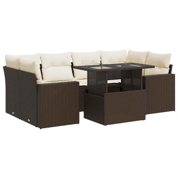 Set canapele de grădină cu perne, 7 piese, maro, poliratan - Img 2