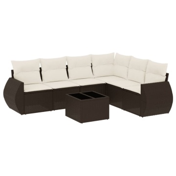 Set canapele de grădină cu perne, 7 piese, maro, poliratan - Img 2