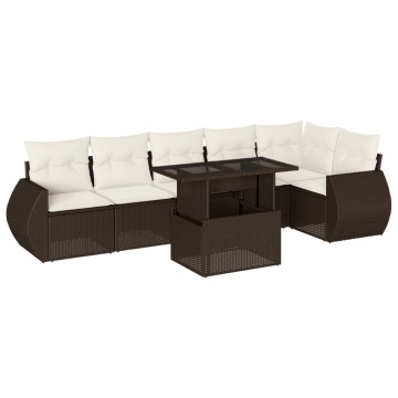 Set canapele de grădină cu perne, 7 piese, maro, poliratan - Img 2