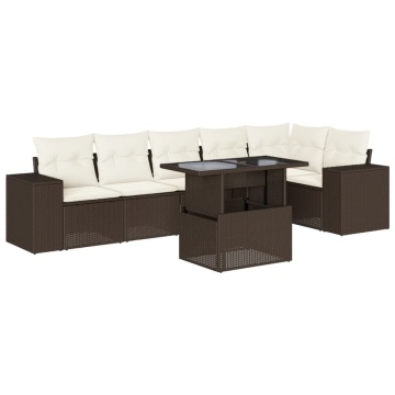 Set canapele de grădină cu perne, 7 piese, maro, poliratan - Img 2