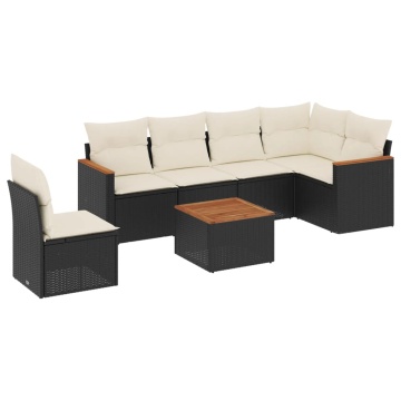 Set canapele de grădină cu perne, 7 piese, negru, poliratan - Img 2