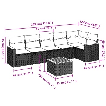 Set canapele de grădină cu perne, 7 piese, negru, poliratan - Img 3
