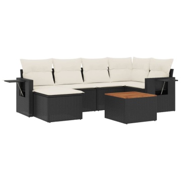 Set canapele de grădină cu perne, 7 piese, negru, poliratan - Img 2