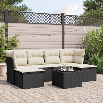 Set canapele de grădină cu perne, 7 piese, negru, poliratan - Img 1