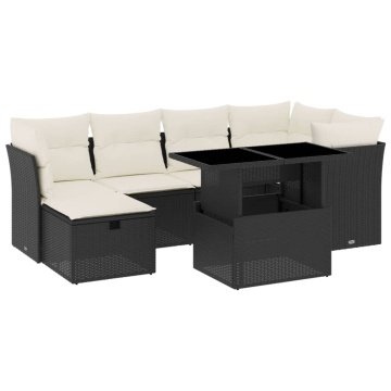 Set canapele de grădină cu perne, 7 piese, negru, poliratan - Img 2