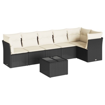 Set canapele de grădină cu perne, 7 piese, negru, poliratan - Img 2