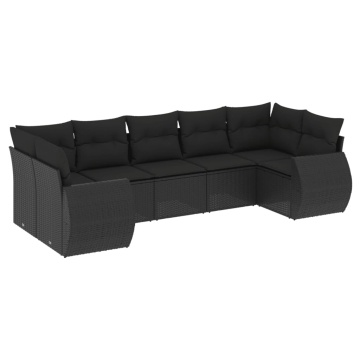 Set canapele de grădină cu perne, 7 piese, negru, poliratan - Img 2