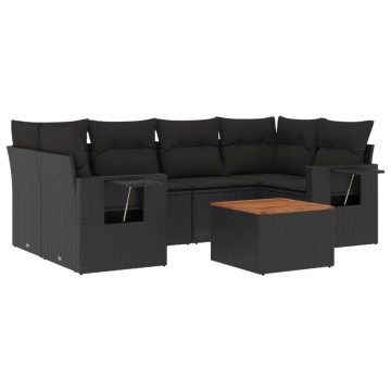 Set canapele de grădină cu perne, 7 piese, negru, poliratan - Img 2