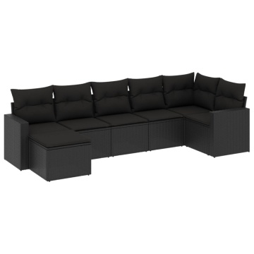 Set canapele de grădină cu perne, 7 piese, negru, poliratan - Img 2