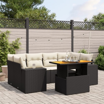 Set canapele de grădină cu perne, 7 piese, negru, poliratan - Img 1