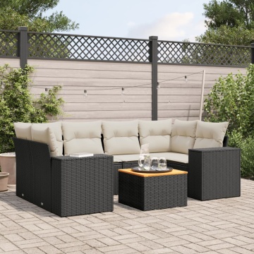 Set canapele de grădină cu perne, 7 piese, negru, poliratan - Img 1