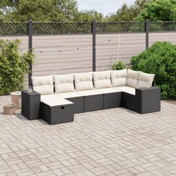 Set canapele de grădină cu perne, 7 piese, negru, poliratan - Img 1