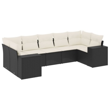 Set canapele de grădină cu perne, 7 piese, negru, poliratan - Img 2