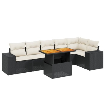 Set canapele de grădină cu perne, 7 piese, negru, poliratan - Img 2