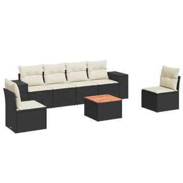 Set canapele de grădină cu perne, 7 piese, negru, poliratan - Img 2