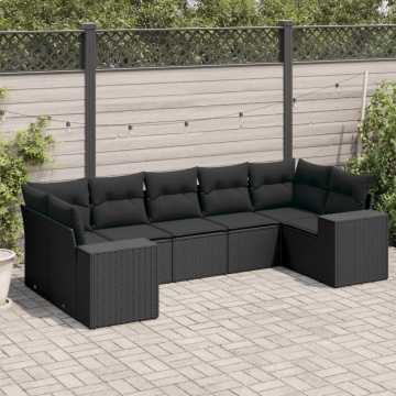 Set canapele de grădină cu perne, 7 piese, negru, poliratan - Img 1