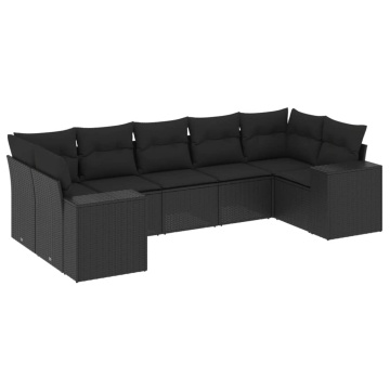 Set canapele de grădină cu perne, 7 piese, negru, poliratan - Img 2