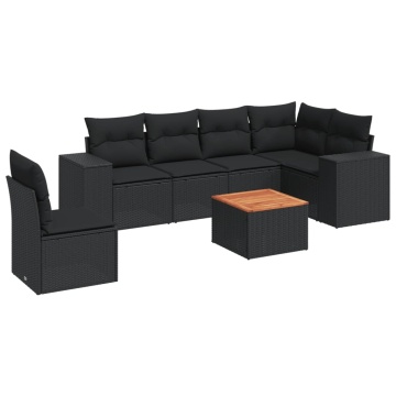 Set canapele de grădină cu perne, 7 piese, negru, poliratan - Img 2