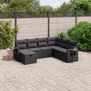 Set canapele de grădină cu perne, 7 piese, negru, poliratan - Img 1