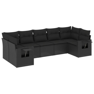 Set canapele de grădină cu perne, 7 piese, negru, poliratan - Img 2
