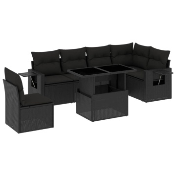 Set canapele de grădină cu perne, 7 piese, negru, poliratan - Img 2