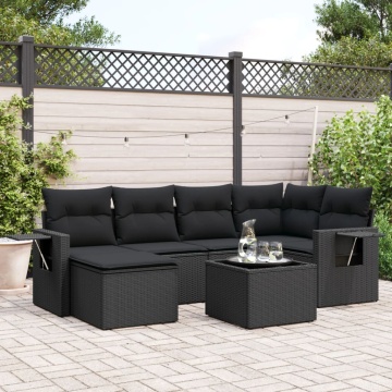 Set canapele de grădină cu perne, 7 piese, negru, poliratan - Img 1
