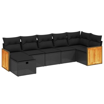 Set canapele de grădină cu perne, 7 piese, negru, poliratan - Img 2