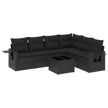 Set canapele de grădină cu perne, 7 piese, negru, poliratan - Img 2