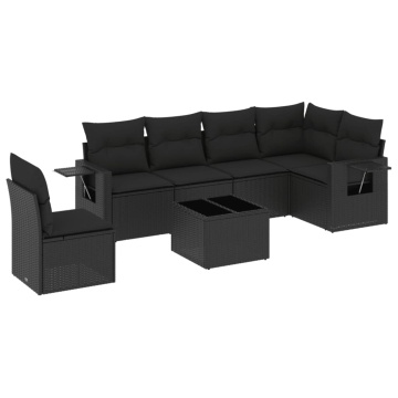 Set canapele de grădină cu perne, 7 piese, negru, poliratan - Img 2
