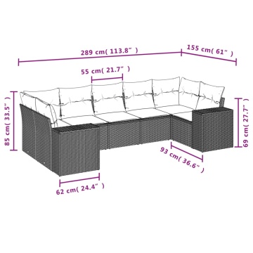 Set canapele de grădină cu perne, 7 piese, negru, poliratan - Img 6