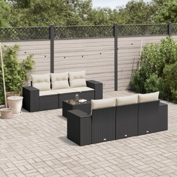 Set canapele de grădină cu perne, 7 piese, negru, poliratan - Img 1