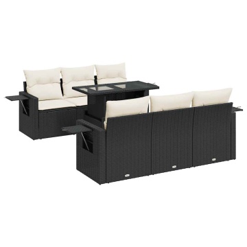 Set canapele de grădină cu perne, 7 piese, negru, poliratan - Img 2