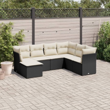 Set canapele de grădină cu perne, 7 piese, negru, poliratan - Img 1