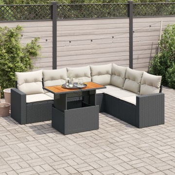 Set canapele de grădină cu perne, 7 piese, negru, poliratan - Img 1