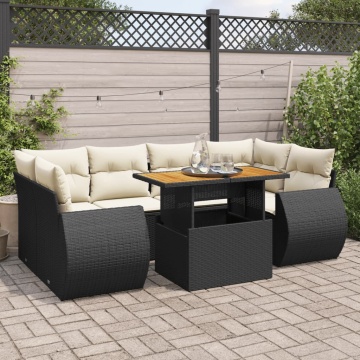 Set canapele de grădină cu perne, 7 piese, negru, poliratan - Img 1