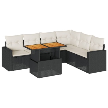 Set canapele de grădină cu perne, 7 piese, negru, poliratan - Img 2