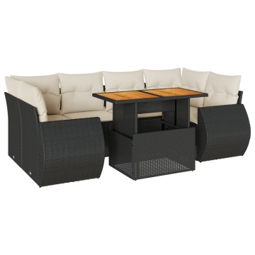 Set canapele de grădină cu perne, 7 piese, negru, poliratan - Img 2