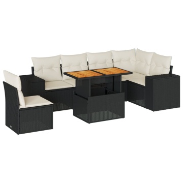 Set canapele de grădină cu perne, 7 piese, negru, poliratan - Img 2