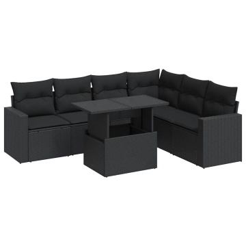 Set canapele de grădină cu perne, 7 piese, negru, poliratan - Img 2