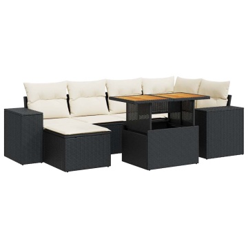Set canapele de grădină cu perne, 7 piese, negru, poliratan - Img 2