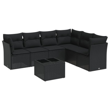 Set canapele de grădină cu perne, 7 piese, negru, poliratan - Img 2